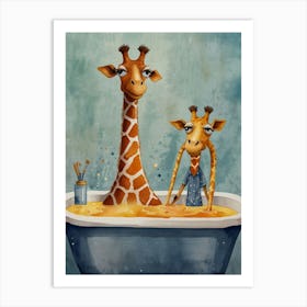 Giraffes In The Bath Art Print