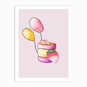 Strawberry Cupcake And Balloons Art Print
