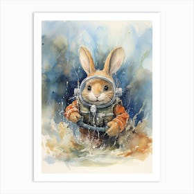 Bunny Scuba Diving Rabbit Prints Watercolour 3 Art Print