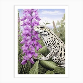 Leopard Frog Botanical Purple 2 Art Print