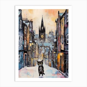 Cat In The Streets Of Edinburgh   Scotland With Snow 1 Art Print