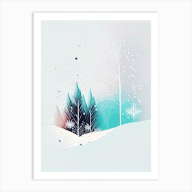 Snowfall, Snowflakes, Minimal Line Drawing 2 Art Print