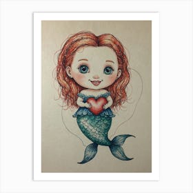 Mermaid Drawing Art Print