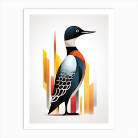 Colourful Geometric Bird Common Loon 2 Art Print