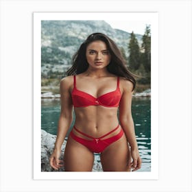 A Photo Of A Beautiful Model Wearing Red Underwear Art Print