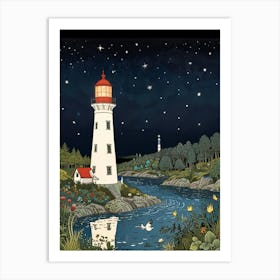 Lighthouse At Night Art Print