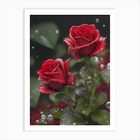 Red Roses At Rainy With Water Droplets Vertical Composition 23 Art Print
