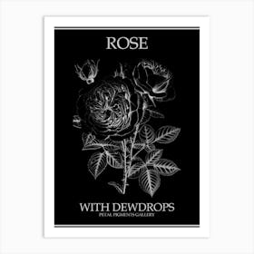 Rose With Dewdrops Line Drawing 1 Poster Inverted Art Print