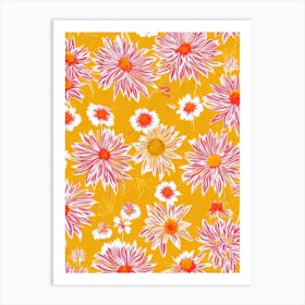 Yellow Coneflower Floral Print Retro Pattern 1 Flower Art Print