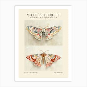 Velvet Butterflies Collection Textile Butterflies William Morris Style 6 Art Print