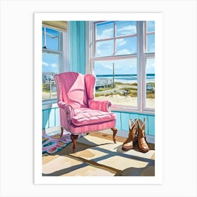 Pink Chair On The Beach 1 Art Print