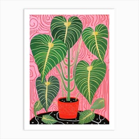 Pink And Red Plant Illustration Monstera Mint 2 Art Print