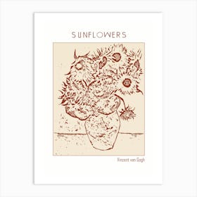 Line Art Minimalist – Sunflowers – Vincent Van Gogh – Classic Painting 1 Art Print