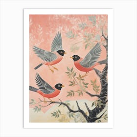 Vintage Japanese Inspired Bird Print Robin 4 Art Print