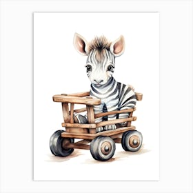 Baby Zebra On A Toy Car, Watercolour Nursery 0 Art Print