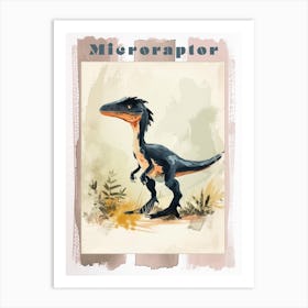 Cartoon Microraptor Dinosaur Watercolour 2 Poster Art Print