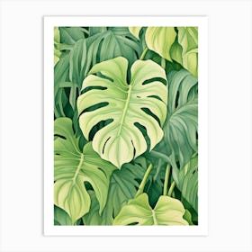 Monstera Leaves Seamless Pattern Art Print