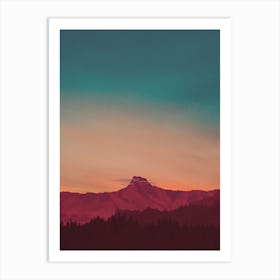 Royal Dusk Mountain Red Mountain Pink Blue Sky Art Print