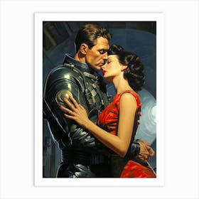 Retro Scifi Tender Hug Of Love Art Print