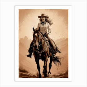 Cowgirl On Horse Vintage Poster 13 Art Print