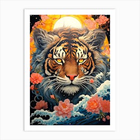 Tiger With Flowers Art Print