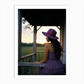 A Youthful Asian Woman Skillfully Encapsulated In Her Journeys Adventure Perched On A Weathered Wo (1) Art Print