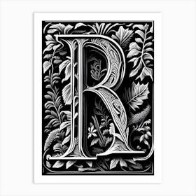 R, Letter, Alphabet Linocut 1 Art Print