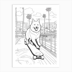 Alaskan Malamute Dog Skateboarding Line Art 3 Art Print