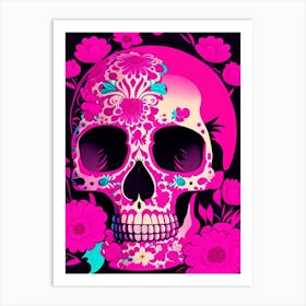 Skull With Floral Patterns 3 Pink Pop Art Art Print