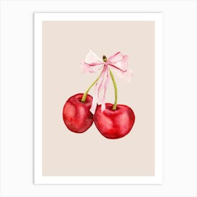 Coquette Cherries & Pink Bow - 2 - Neutral Art Print