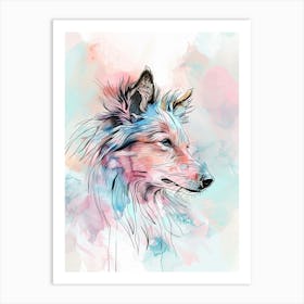 Shetland Sheepdog Dog Pastel Line Illustration  2 Art Print