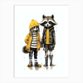 Raccoon Girl And Raccoon Boy  Art Print