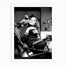 British Actress Diana Rigg Sitting At Home With Her Pet Parrot Chrome Art Print