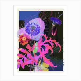 Nigella 2 Neon Flower Collage Art Print