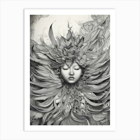 Girl With Feathers Art Print