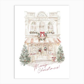 Merry Christmas. Watercolor Shop Window with Quote Art Print