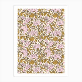 Pink And Gold Flowers Art Print