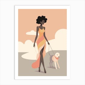 Sunny Days Dog Walking Pastel Illustration 1 Art Print