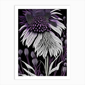 Purple Coneflower Wildflower Linocut 1 Art Print