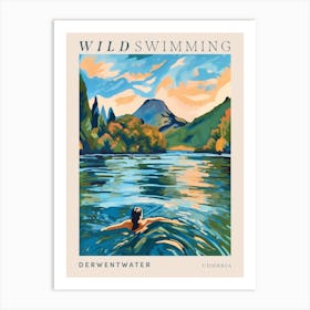 Wild Swimming At Derwentwater Cumbria 1 Poster Art Print