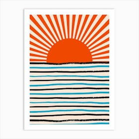Red Sun And Sea Art Print