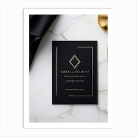 Black Card Engagement Invitation Featuring A Sleek Modern Geometric Design Bathed In A Luxurious G (4) Art Print