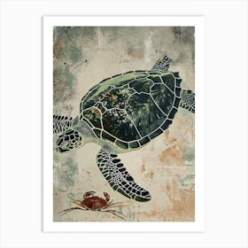 Vintage Sea Turtle & Crab Illustration 3 Art Print