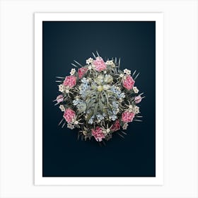 Vintage Pleomele Flower Wreath on Teal Blue n.2198 Art Print