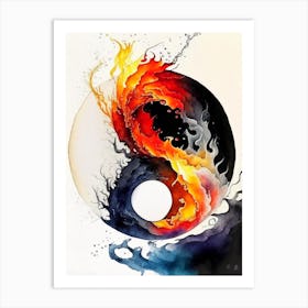 Fire And Water 3 Yin And Yang Japanese Ink Art Print
