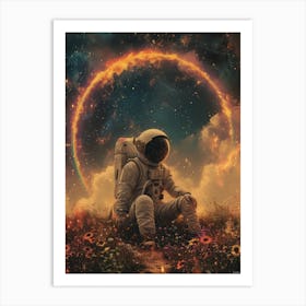 Space Odyssey: Retro Poster featuring Asteroids, Rockets, and Astronauts: Astronaut In Space 4 Art Print