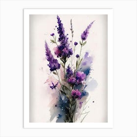 Watercolor Purple Lavender Heather Flowers Vibrant Wall Decor Art Print