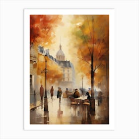 Paris city countryside, cafes, people, trees, old autumn oil paints. Faded colours.2 Art Print