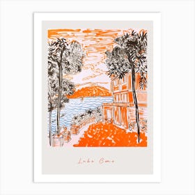 Lake Como Italy Orange Drawing Poster Art Print