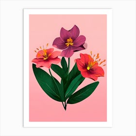 Flowers On A Pink Background 3 Art Print